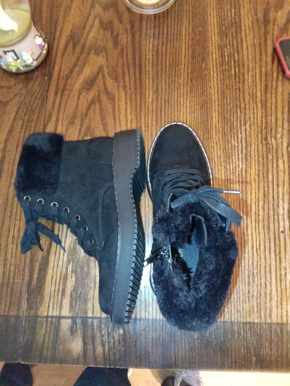Faux Fur Lace-Up Winter Boots in Black